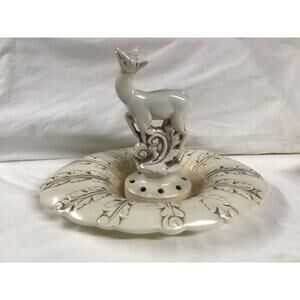 Vintage Red Wing Deer Flower Frog with Plate #526 1920's-30's Center Piece"